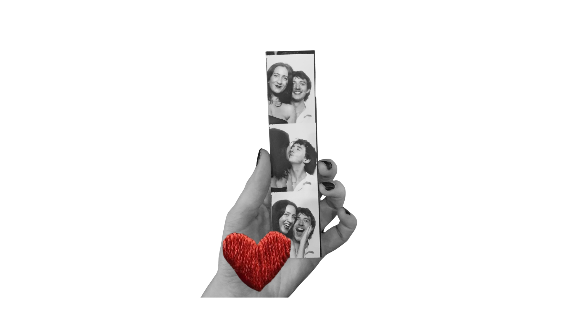 Stitched black and white family photograph of Rachel's partner, with red thread sewn through the image.